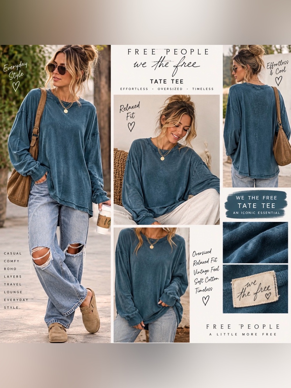 Free People We The Free Tate Tee Shirt Women XL NEW Chill Oversized Relax Fit